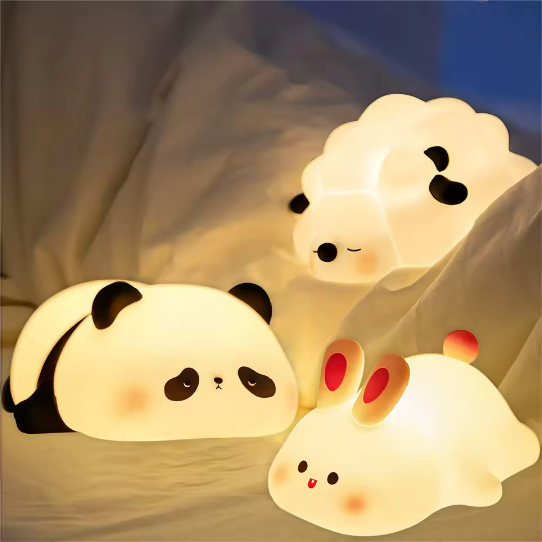 Luz de noche de silicona con forma de panda, conejo, pato y puerto de carga USB.