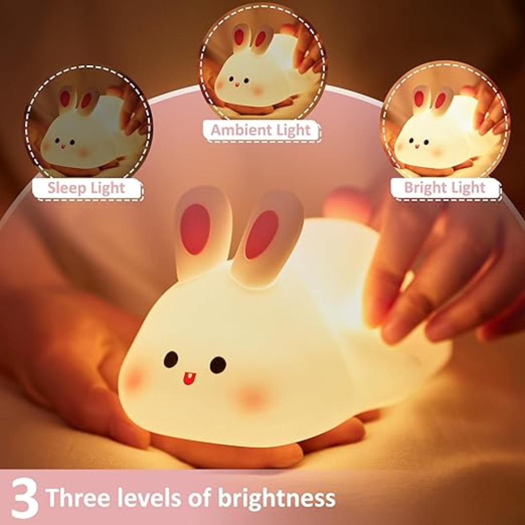 Luz de noche de silicona con forma de panda, conejo, pato y puerto de carga USB.