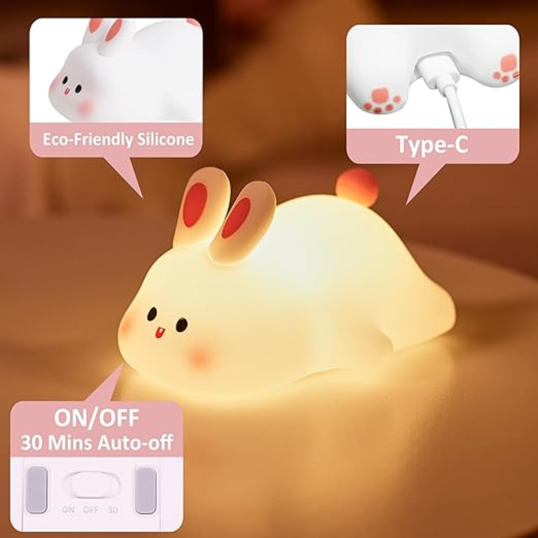Luz de noche de silicona con forma de panda, conejo, pato y puerto de carga USB.