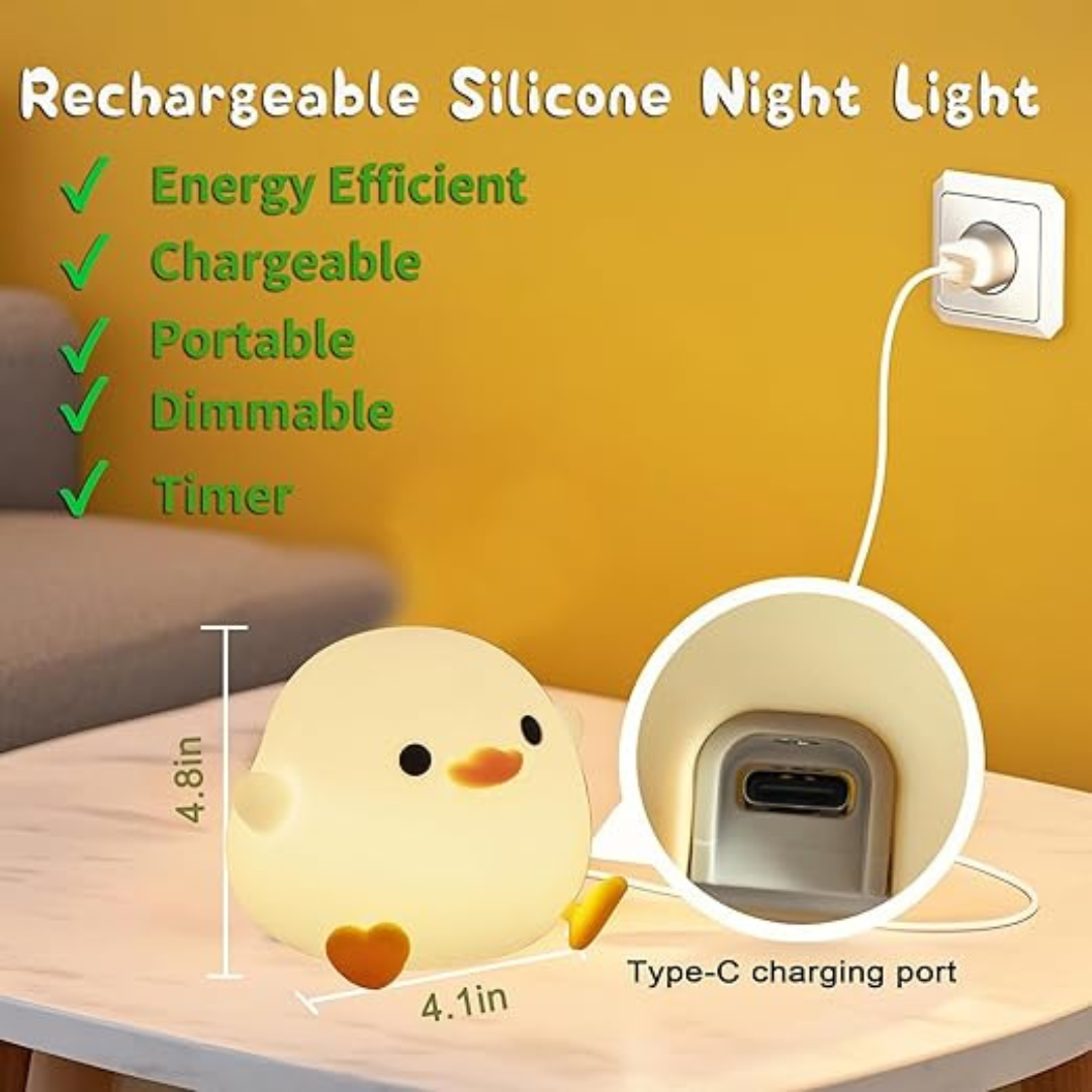 Luz de noche de silicona con forma de panda, conejo, pato y puerto de carga USB.